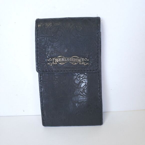 Dealdesign Etui Cigarette Tobacco Case Black Pouch Small Geniue Leather Gothic - Picture 1 of 6